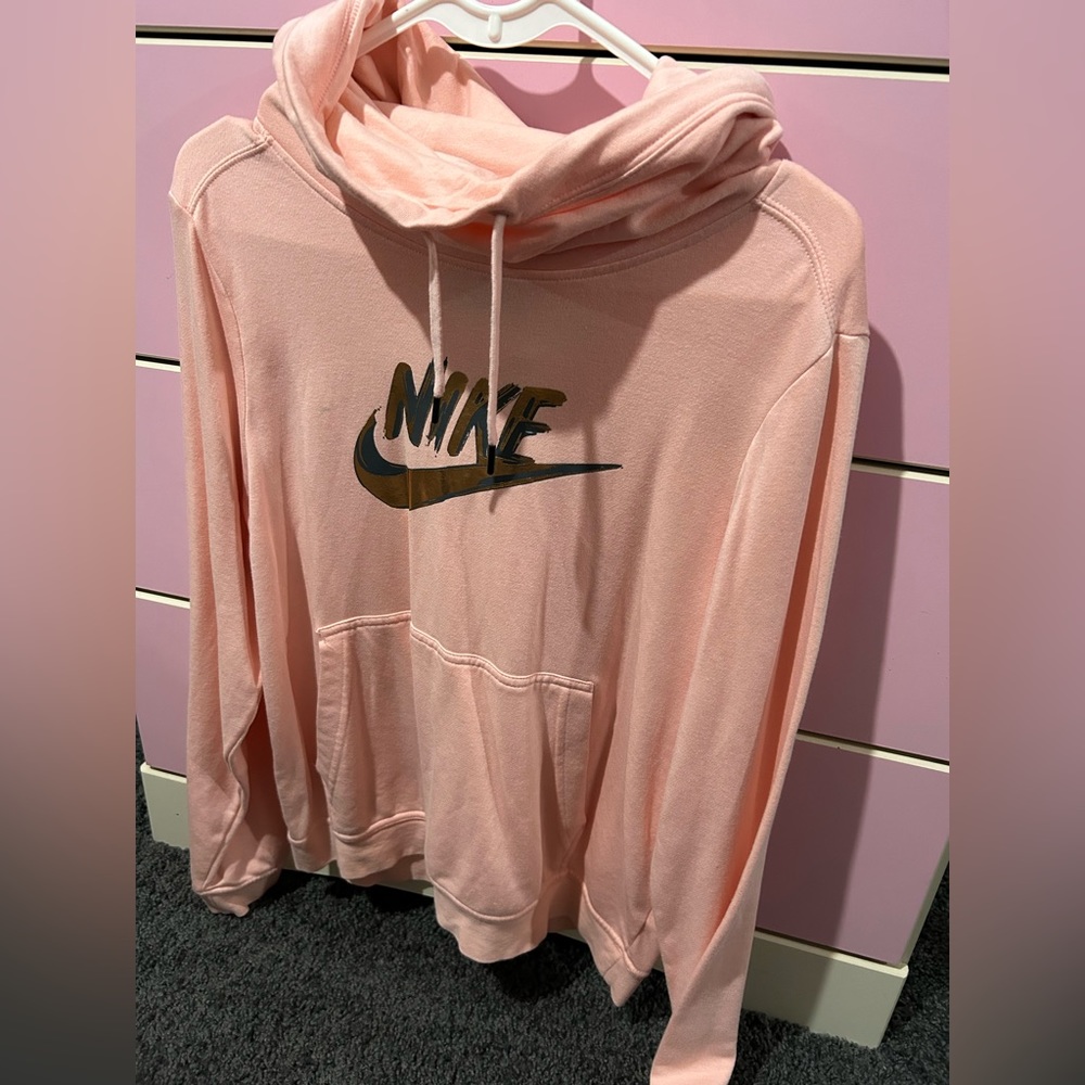 Pink Nike cowl neck hoodie with gold detail